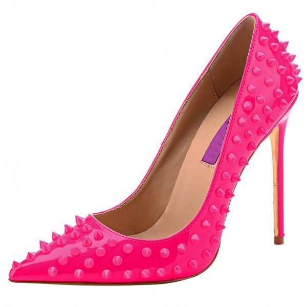 Trendy and personalized rivet pointed shallow cut single shoe slim high heels women's shoes 