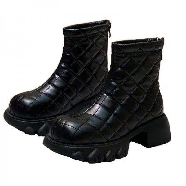Martin Boots Women's Autumn and Winter New Thick Sole Down Diamonds Cotton Shoes Slim and Thin Smoke Pipe Short Boots 