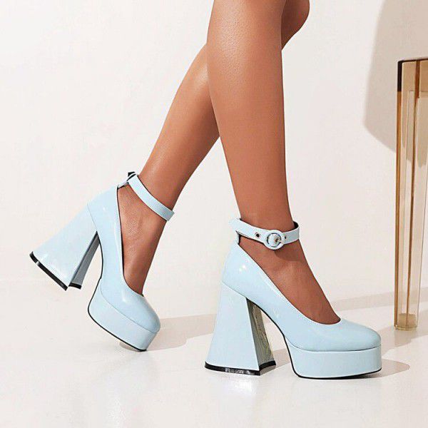 Spring and Autumn Thick Bottom Buckle Thick Heel Fashion Shoes 