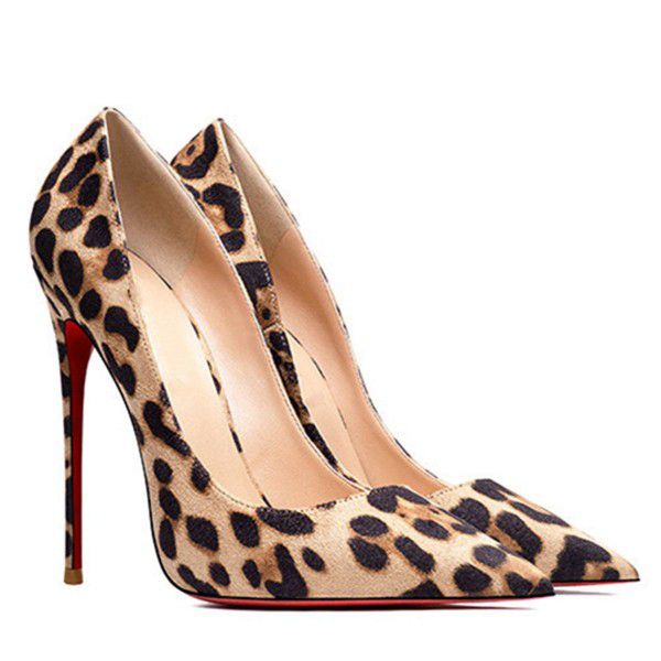 Spring and Summer New European and American Pointed Thin High Heels Fashion Leopard Print Large Women's Singles 