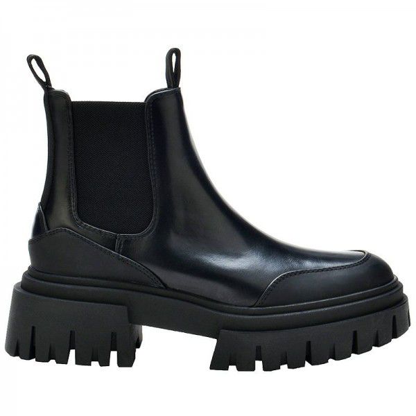 Seasonal Women's Shoes Black Thick Sole Heightened Dark Martin Elastic Chimney Boots English Style Flat Bottom Short Boots 
