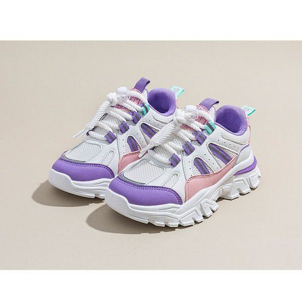 Spring and Autumn New Double Mesh Breathable and Versatile Solid Heart Middle School Children's Casual Shoes 