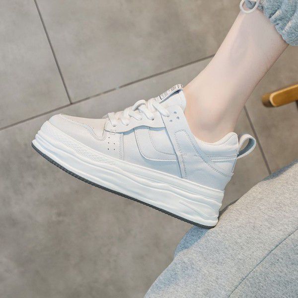Genuine leather Forrest Gump single shoes for women with increased inner thickness and lace up small white shoes for women 