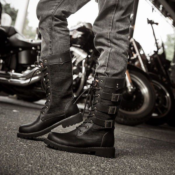 Men's high top boots, Korean version, trendy boots, men's high rise Martin boots, high barrel military boots, British oversized boots 