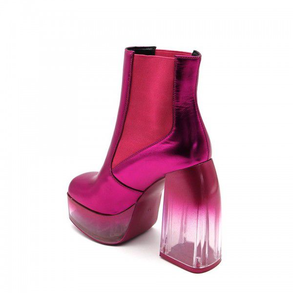New Gradient Transparent Heel Mirror Lacquer Leather Shoe Top High Water Platform Boots Popular Female 