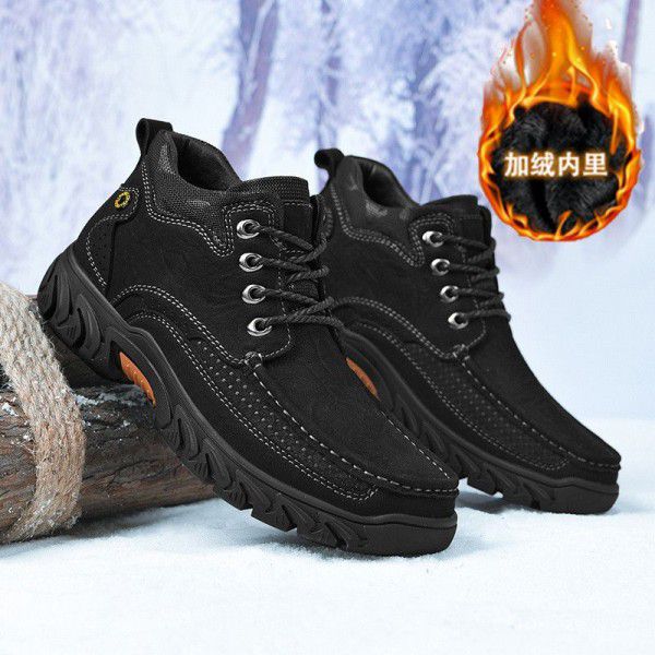 New men's leather boots, leather casual men's shoes, short boots, outdoor work boots, plush snow boots, cowhide top layer 