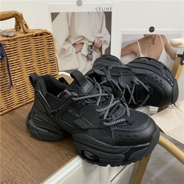 Spring New Thick Sole Dad Shoes Women's Ins Fashion Genuine Leather Versatile Sports and Casual Shoes Matsuke Lace up Women's Shoes 