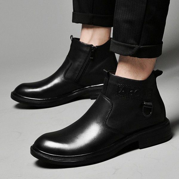 Martin Boots Men's Fashion British Style Chelsea Men's Boots Mid Top Autumn Breathable Low Top Casual Leather Shoes 