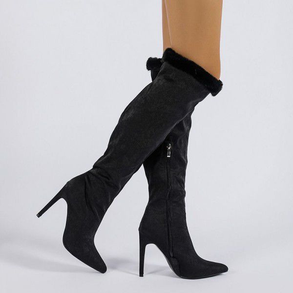 New slim heeled high boots with large circumference and pointed sleeve lace fashion boots 
