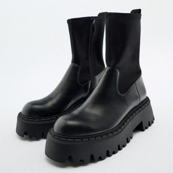Autumn and Winter New Women's Boots Black Side Zip...
