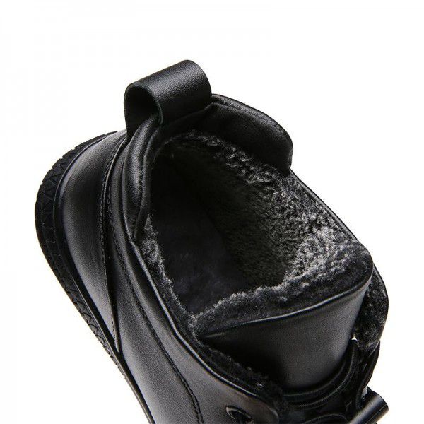 Autumn and winter high top plush insulated leather boots, large size 47, high top genuine leather men's short boots 