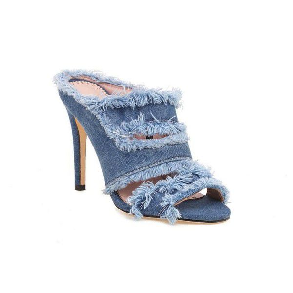 Thin Heel High Heel Women's Shoes Blue Denim 