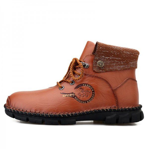 Men's Martin Boots Fashion Spring and Autumn Work Wear Shoes Men's Cowhide British Style Mid High Top Autumn Desert Boots 