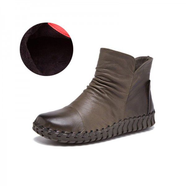 Autumn New Genuine Leather Short Boots Casual Flat Bottom Versatile Round Head Leather Boots 