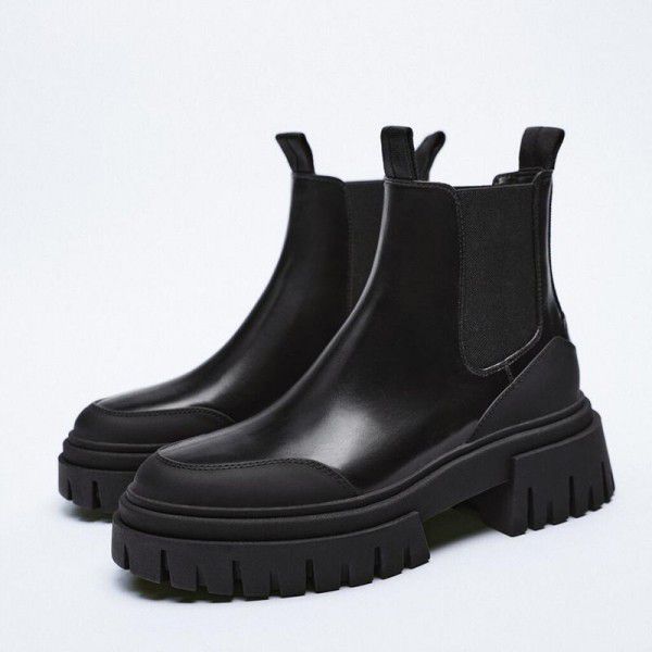 Autumn and Winter New Women's Shoes Black Round He...