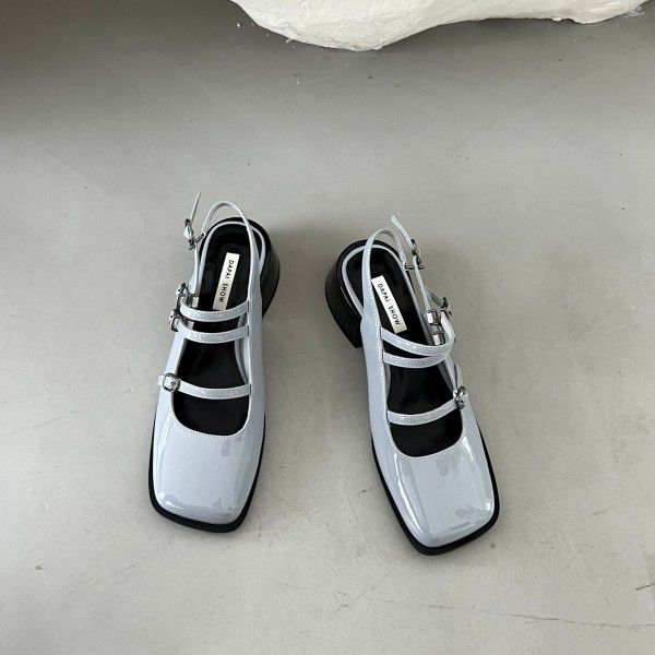 Thick Heel Baotou Mary Jane Shallow Mouth Single Shoes Women's High Heels Square Toe Strap Summer Sandals 