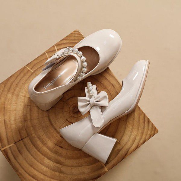 High Heel Women's Mary Jane Shoes Spring and Autumn Women's Shoes New Fairy Style Bow Knot Shallow Mouth Thick Heel Shoes Women's 