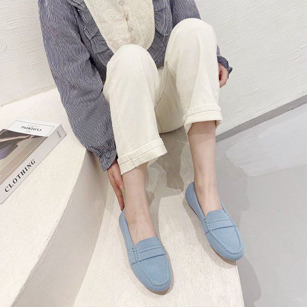 New round toe single shoes for women, knitted and woven shoes for cross-border foreign trade, leisure and leisure, loafers, and bean shoes for women 