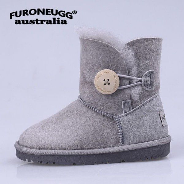Autumn and Winter Parent-child Warm Children's Snow Boots Anti slip Cow Rib Sole Mid Sleeve Girls' Leather Boots Cotton Boots 