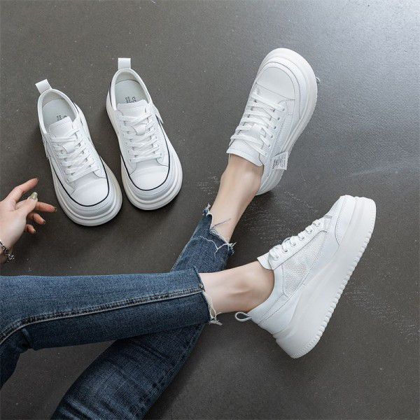 Summer New Genuine Leather Mesh Shoes Thick Sole C...