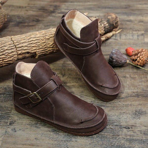 Autumn and Winter New Art Retro Martin Boots Women's Genuine Leather Cotton Boots Sen Series Boots 