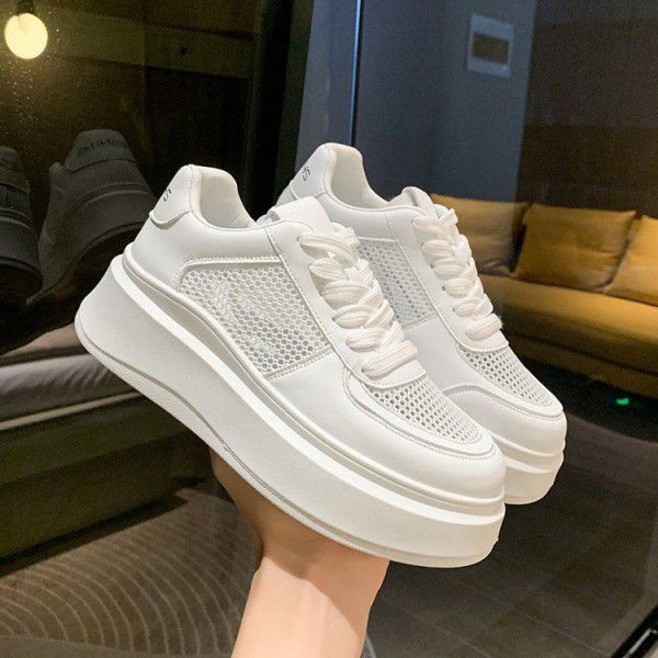 Spring and Summer New Songgao Thick Sole Inner Elevated Women's Shoes Mesh Small White Shoes Casual Sports Shoes 