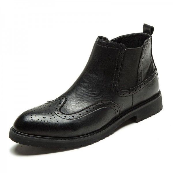 British Bullock carved pointed leather boots with loose feet, casual large men's boots 