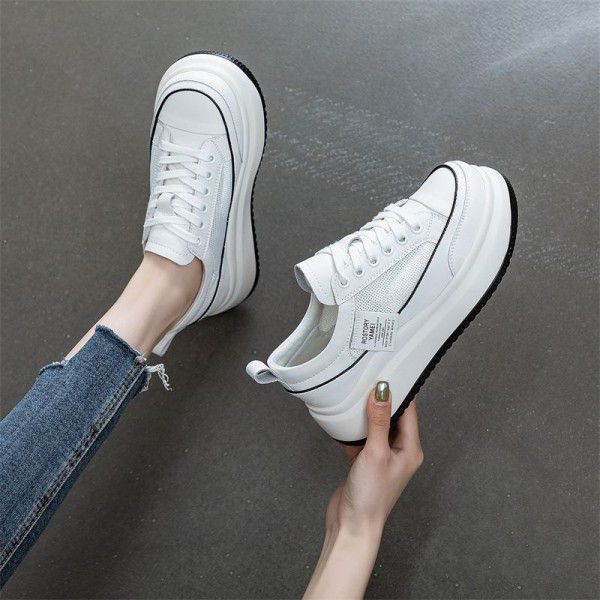 Summer New Genuine Leather Mesh Shoes Thick Sole Casual Versatile Sports Little White Shoes for Women 