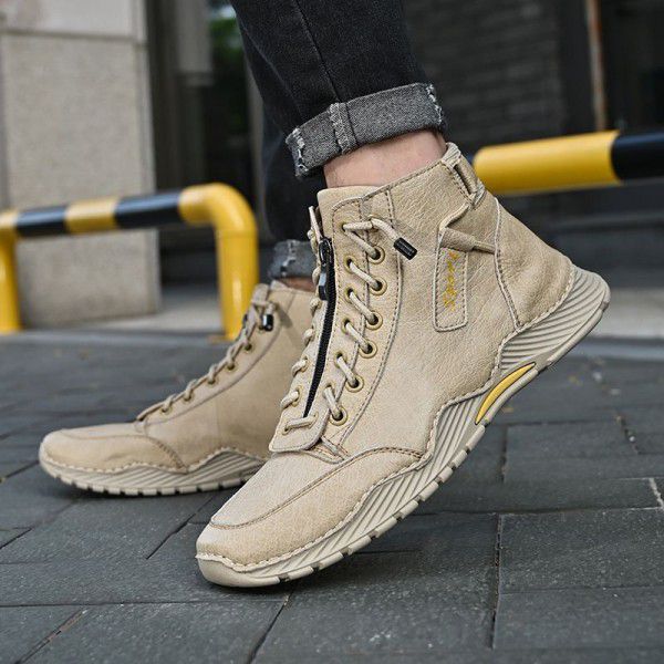 Autumn and Winter New Men's High Top Martin Boots Fashion Zipper Men's Boots Outdoor Casual Large Size Work Boots Men's 