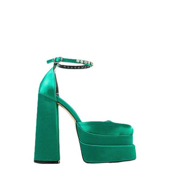 New thick high heels, black, red, pink, green, white, yellow, purple, orange, rhinestone waterproof platform, square toe, thick sole, women's size shoes 