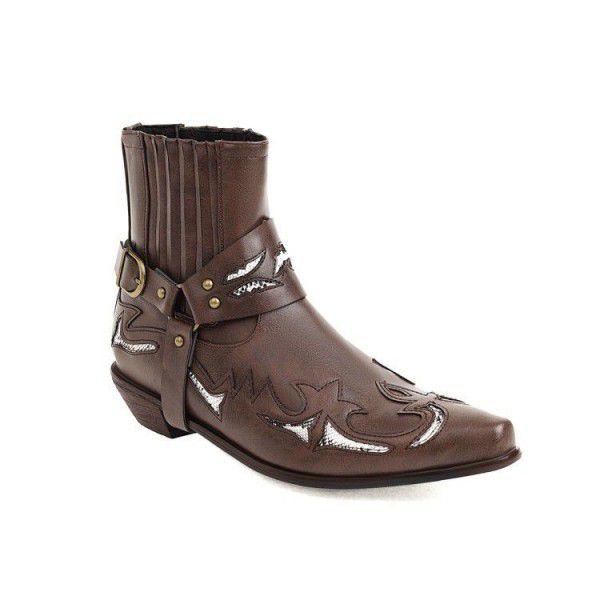 Autumn New Vintage Embroidery Short Boots Belt Buc...