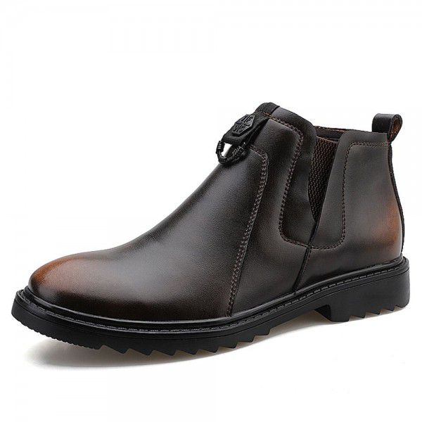 Men's leather boots with plush insulation, thick boots, lazy man's foot covering, cotton, autumn and winter new style 