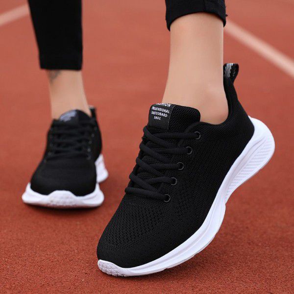 Spring New Women's Shoes Flyknit Mesh Sports Shoes Women's Breathable, Casual, Lightweight, Soft Sole, Anti slip Running Shoes 