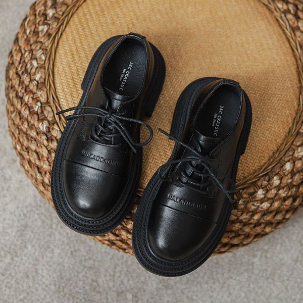 New round head jk small leather shoes for women's muffin thick soles Japanese college style single shoes 
