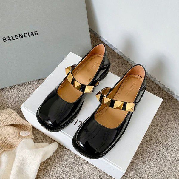 New Cowhide Square Head Single Shoes for Women's S...