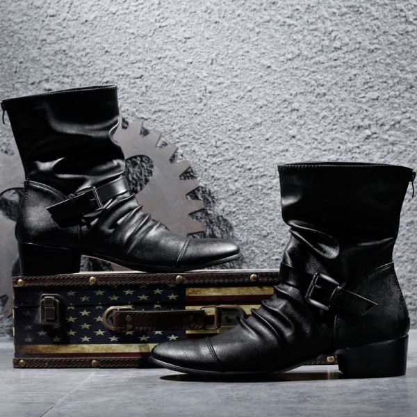 Martin boots, men's pointed leather boots, British and Korean versions of youth mid length boots, men's shoes, Korean versions of men's boots 