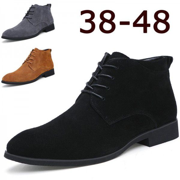 Trendy men's boots, British men's shoes, pointed leather boots, Korean casual boots, oversized men's Martin boots 