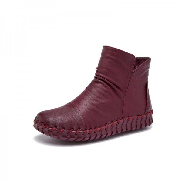 Autumn New Genuine Leather Short Boots Casual Flat Bottom Versatile Round Head Leather Boots 