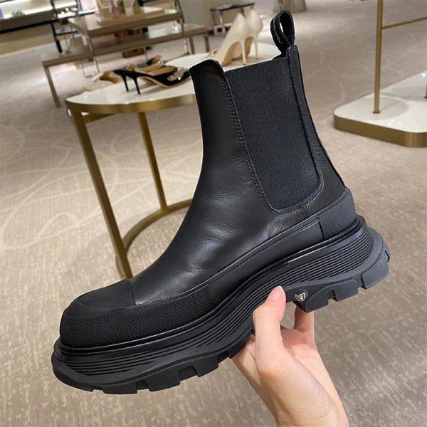 New plush leather McQueen Chelsea boots Fashion Versatile muffin thick soled short boots 