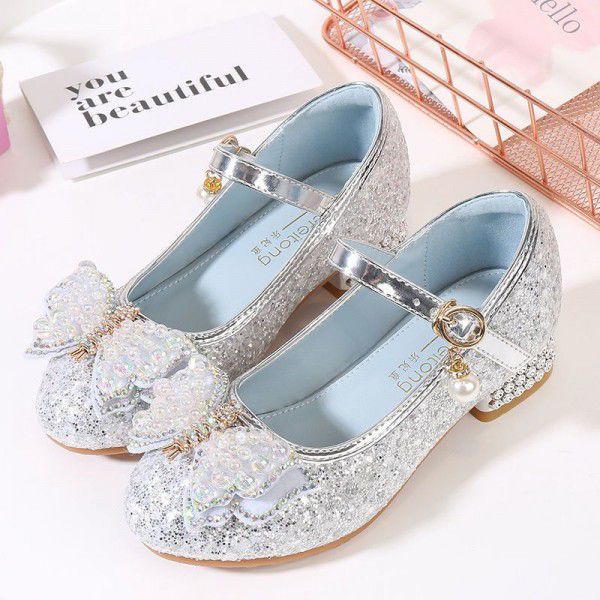 Children's Crystal Shoes, Girls' Little Girl Model, Stage Show, Hosting Fashion Single Shoes, Princess High Heel Leather Shoes 