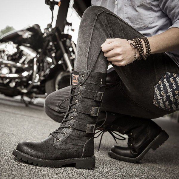 Men's high top boots, Korean version, trendy boots, men's high rise Martin boots, high barrel military boots, British oversized boots 
