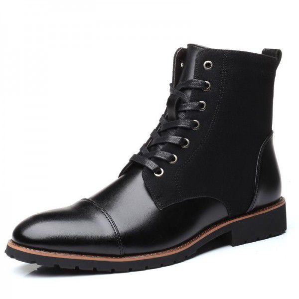 New large men's cotton shoes fashion trend color matching pointed Plush warm Martin boots high top men's shoes leather boots 