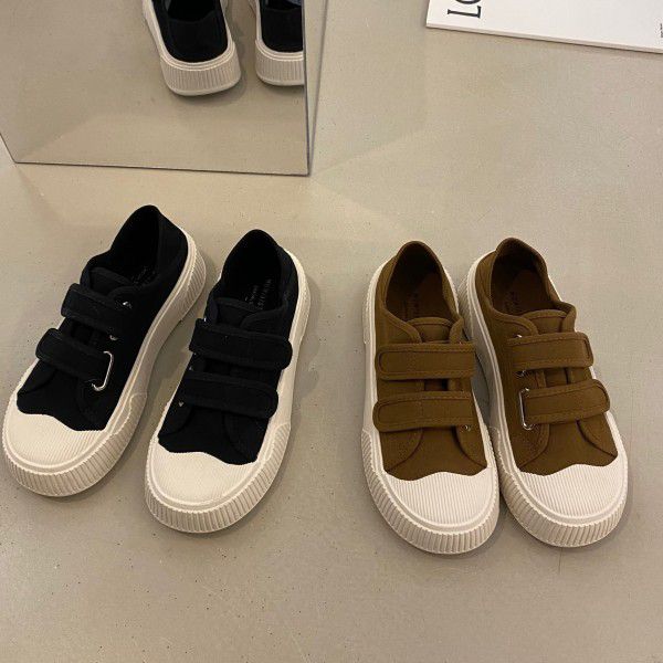 New Spring Thick Sole Biscuit Shoes for Women's Shoes, Popular Velcro, Small White Shoes, Trendy Canvas Shoes 