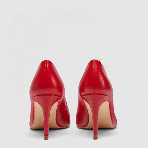 New Summer Black High Heel Pointed Shoes Single Shoes Mid Heel Red Wedding Shoes Interview Dress 
