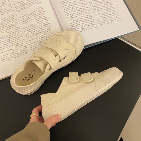 New Spring Thick Sole Biscuit Shoes for Women's Shoes, Popular Velcro, Small White Shoes, Trendy Canvas Shoes 