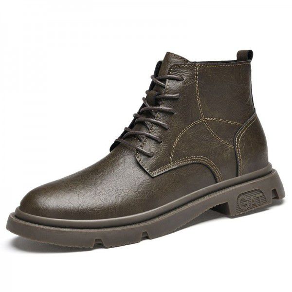 Martin boots, men's high help work boots, men's spring and autumn military leather boots, trendy British style black boots 