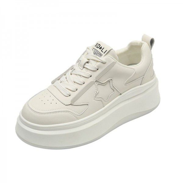 Thick sole small white shoes, spring new color matching lace up breathable and versatile sports casual shoes 