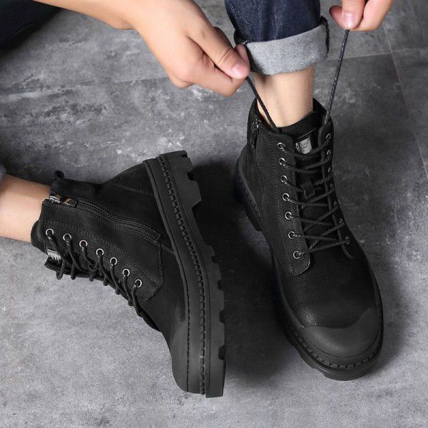 Martin boots, men's boots, winter leather boots, men's snow boots, short boots, high top, single boot, medium work clothes, men's shoes, British fashion 