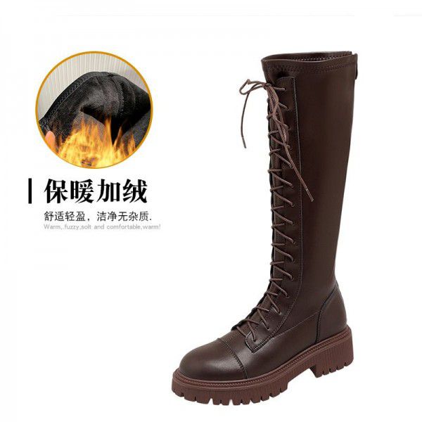 Brown Genuine Leather Women's Boots Long Sleeve Knight Boots Women's New Thick Sole Long Boots Thick Heel High Sleeve Boots Elastic Thin Boots 