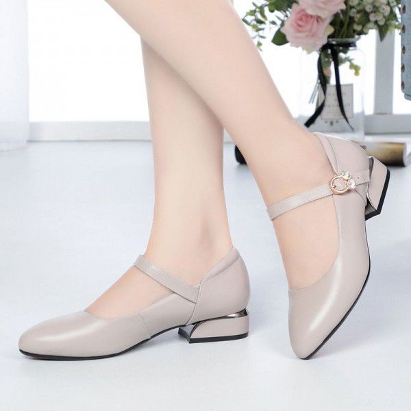 Spring and Autumn New Korean Version Medium Heel Shallow Mouth Work Shoes Flat Heel Thick Heel Red Wedding Shoes One Button Women's Single Shoes 